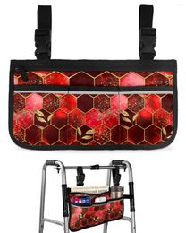 Storage Bags Marble Honeycomb Texture Red Wheelchair Bag With Pockets Armrest Side Electric Scooter Walking Frame Pouch