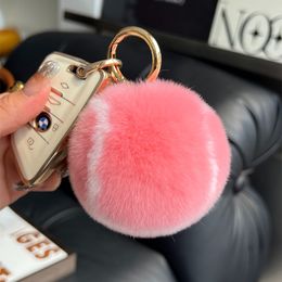 Cute Real Rabbit/Rex Fur Tennis Keychain pompom Fur Ball Bag Car Phone Furry Pendant Kids Doll Toys Gifts