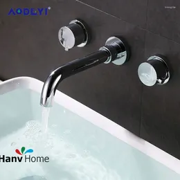 Bathroom Sink Faucets AODEYI Brass Chrome Finish Double Valve Mixer Basin Tap Bath Tub In Wall Faucet 12-062