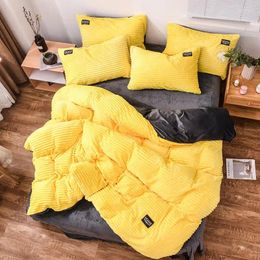 Bedding Sets 30 Magic Velvet Fleece Set 3/4pcs/set Stripe Duvet Cover Flat Sheet Pillowcase AB Side Flannel Winter Warm Bed Linen