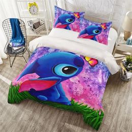 Bedding Sets Stitch Anime Cartoon Set 3D Printed Bed With 1 Duvet Cover And 2 Pillow Cases For Kids Boys Girls Teens Room Decor
