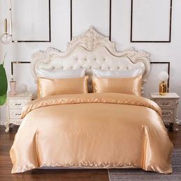 Bedding Sets 50Luxury Silk Satin Bed Duvet Cover Set With Pillowcases Smooth Comfortable Summer Bedclothes Women Twin King Size