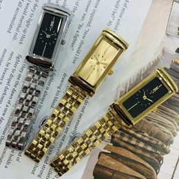 Wristwatches Rectangle Gold Silver Dial Quartz Wristwatch Stainless Steel Waterproof Dress Ladies Watch Vintage Clock Chain Bracelet Reloj