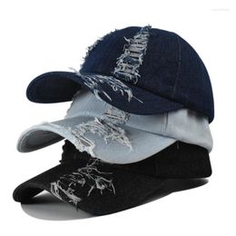 Ball Caps Retro Washed Hole Denim Baseball Cap Korean Black Sports Casual Sunscreen Hat Adjustable Hip-hop For Men Women