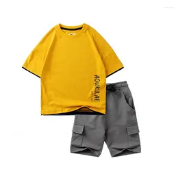 Clothing Sets Teen Boys Summer Set Children T-Shirt And Cargo Shorts Pants 2 Pieces Suit For Kids 6 8 10 12 14 Years Wear