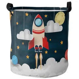 Laundry Bags Outer Space Cartoon Cute Spaceship Rocket Foldable Basket Large Capacity Waterproof Organiser Kid Toy Storage Bag