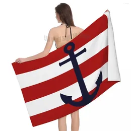 Towel Nautical Navy Blue Anchor On Red Stripes Beach Personalised Sailing Sailor Soft Linen Microfiber Pool Towels