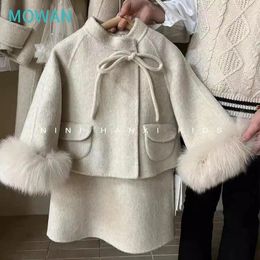 Clothing Sets Korean Children Girl Woollen Jacket Autumn And Winter Style Western-style Vest Skirt Fur Edge Coat Trend