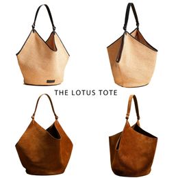 Khaite Suede Dumpling Bucket shop lotus tote bag Designer handbag Cowhide classic mens beach Clutch Bag for woman Luxurys Crossbody 10A Raffias Basket Shoulder Bags