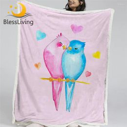 Blankets BlessLiving Watercolour Birds Sherpa Fleece Blanket Pink Soft Couple Parrots For Bed Love Set Mantas De Cama