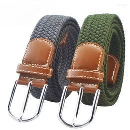 Belts Men Elastic Stretch Waist Belt Black Canvas Braided Woven Leather Wide Metal For 2024