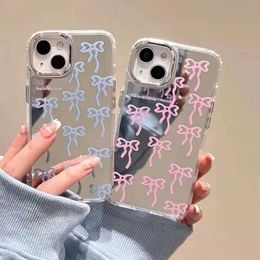 Cell Phone Cases Fashion Pink Bow Mirror Face Phone Case Hard Acrylic High-Quality iPhone Cases For iPhone 15 14 13 12 11 Pro Max Makeup Mirror J240418