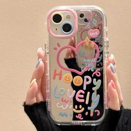 Cell Phone Cases Fashion Soft Silicone Phone Case Love Heart Mirror Face iPhone Case for iPhone 15 14 13 12 11 Pro Max XR X XSMax 7 8 14 15 Plus J240418