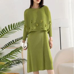 Casual Dresses Miyake Pleated Suit Women's Loose Bat Sleeves Jacket Vest High-end Nail Flower Fashion And Stylish Tops Two-piece Sets