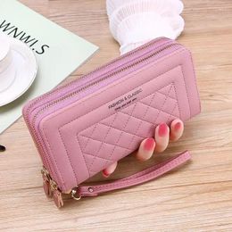 Wallets For Women High Quality Long Pink Double Zipper PU Leather Clutch Luxury Money Phone Bag Carteras Para Mujeres
