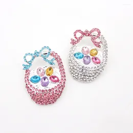 Brooches 10pcs/lot Pink Crystal Basket With Easter Egg Brooch Pin Rhinestone Holiday For Gift