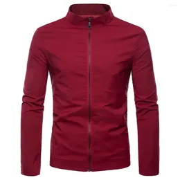 Men's Jackets Autumn Boys Coat Long Sleeve Slim Wine Red Jacket Male Stand Collar Plus Size Casual With Zipper Men Fashion Top 2xl