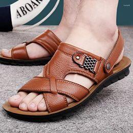 Sandals Men Shoes Summer Genuine Leather Fashion Casual Slippers Man Plus Size Roman Beach Gladiator High Quality