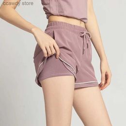 Women's Shorts Two piece fitness quick drying running shorts for womens summer anti slip matching loose nude sports shirt casual pants H240424