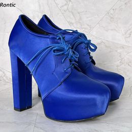 Dress Shoes Rontic Handmade Women Pumps Platform Chunky Heels Round Toe Beautiful Blue Red Party Cosplay US Size 5-20