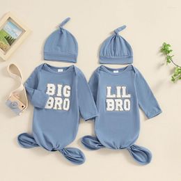 Clothing Sets VISgogo Baby Knotted Gown With Hat Long Sleeve Letter Embroidery Born Sleeper Sleeping Bag Cap Set For Boys Girls