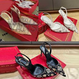 Bridal Shoes Sexy Crystal Slingbacks Pumps Women Designer Sandals Embroidery Lace Luxury Rhinestone Slips On Pointed Toe Stiletto Heel Top Quality Wedding Shoes