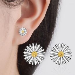 Stud Earrings Korean Sunflower Metal Silver Color Daisy Jewelry Charm Women's Fashion Lovely Girl Gift