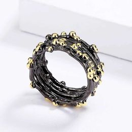 Band Rings High Quality Unique Jewellery Polka Dot Black Gold Ring Womens Multi-layer Fashion Set Wedding Party Gift H240425