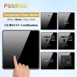 Chargers Pssrise Eu Uk Wall Switch Socket with 5v 3.1a Usb Typec Charger Full Tempered Glass Panel Light Switch Tv Computer Power Outlet