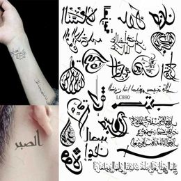 Tattoo Transfer Waterproof Temporary Tattoo Sticker Black Arabic Letters Rome Clock Compass Geometry Pattern Fake Tatoo Flash Tatto Women Men 240427