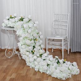 Decorative Flowers 2M Wedding Backdrop Table Runner Flower Strip Rose Greenery Floral Arrangement Event Party Arch Decor Row Window Display