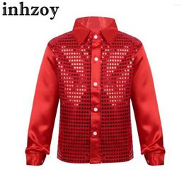 Jackets Kids Boys Hip Hop Jazz Dance Costume Long Sleeve Shiny Sequin Shirt Top Ballroom Disco Party Choir Stage Performance Dancewear