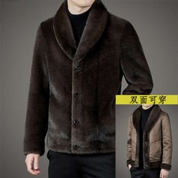 Combination of Fur and Double Designer Sided Wearing Snow Blue Mink Winter Coat Mens Suit Collar Short Style Dads Outfit 5CCN