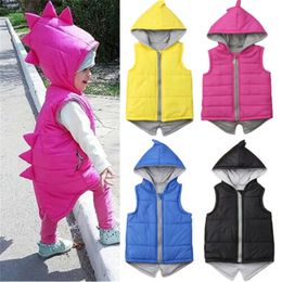 1-7years Kids Winter Warm Vest Dinosaur Cotton-Padded Waistcoat Jacket For Boy And Girl Solid Sleeveless Dinosaur Hooded Outwear 240130