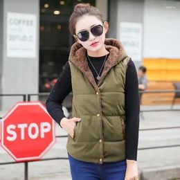 Women's Vests Women Vest Jacket Plus Velvet Thickening Coat Autumn Winter Coral Fleece Short Hooded Mujer 2024