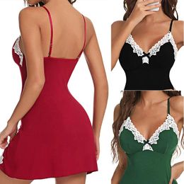 Skirts Sexy Sleepwear Women Lace Silk Satin Night Deress Sleeveless V-Neck Split Hem Soft Lingerie Female Clothes