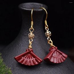 Dangle Earrings Customised Natural Red Cinnabar Fan Lotus Flower Bead Jade RoundAccessories DIY Jewellery Fashion Woman Luck Amulet