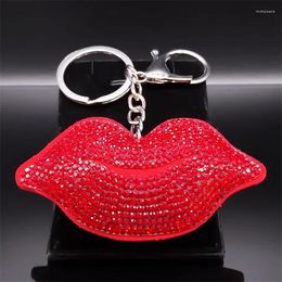 Keychains Y2K Red Lips Keychain For Women Girl Silver Colour Rhinestone Fashion Alloy Keyring Bag Accessories Jewellery Girlfriend Gift