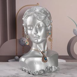 Necklaces New Resin Necklace Earrings Holder Mannequin Bust Stand Model Shop Jewellery Display Organiser For Young Lady's Head