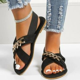 Toe Women's Roman Flat Sandals Summer 2024 Open Metal Chain Casual Slides Shoes for Women Outdoor Light Female 391 763