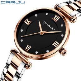 CRRJU New Fashion Watch for Women Diamond mirror Top Brand Luxury Stainless Steel Waterproof Quartz Wristwatch Montre femme