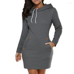 Casual Dresses Warm Long Sleeve Knee-Length Clothes Neckline Side Zipper Daily Dress 2023 Spring Autumn S Women Hooded