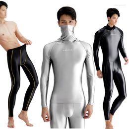 Men's Swimwear Sexy Silk Smooth Glossy Swimsuit Tight Pants Surfing Quick Drying Long Sleeved Hooded Top Fitness Breathable Body Suits