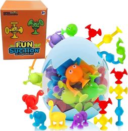 Bath Toys Suction Cup Toys 27 PCS Silicone Suction Bath Toys Travel Toys Window Toy for Kids Sensory Toys with Dinosaur Eggshell Storage 230923