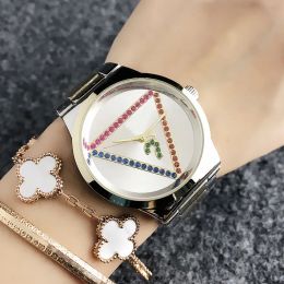 2023 Fashion Brand Watch Women Girl Colourful Crystal Triangle Style Metal Steel Band Quartz Wrist Watches digital watch Wholesale Free Shipping