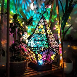 Table Lamps Bohemian Floor Lamp Room Decoration Night Light Colorful Mosaic Atmosphere Projector Christmas Decor Drop