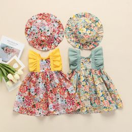 Girl Dresses Toddler Kids Baby Girls Summer Patchwork Dress Ruffle Sleeve Floral A-Line Hat 6M-3T