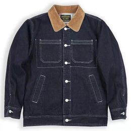 Men's Jackets Denim Jacket With Wool Thick Blue Stripe Corduroy Collar Winter Insulated Cowboy Clothes VintageMen's