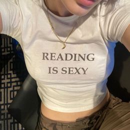 Women s T Shirt Reading Is Sexy Graphic Cropped Top Fashion Short Sleeve T Shirt Y2k Clothes Gothic Baby Tee Book Lover Female Clothing 230106