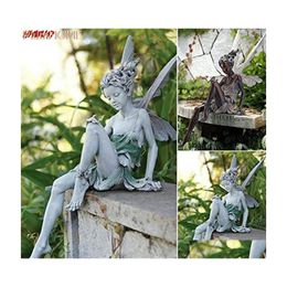 Garden Decorations Tudor And Turek Sitting Fairy Statue Ornament Resin Craft Yard Decoratie Outdoor Drop Delivery Home Patio Lawn Dhmku